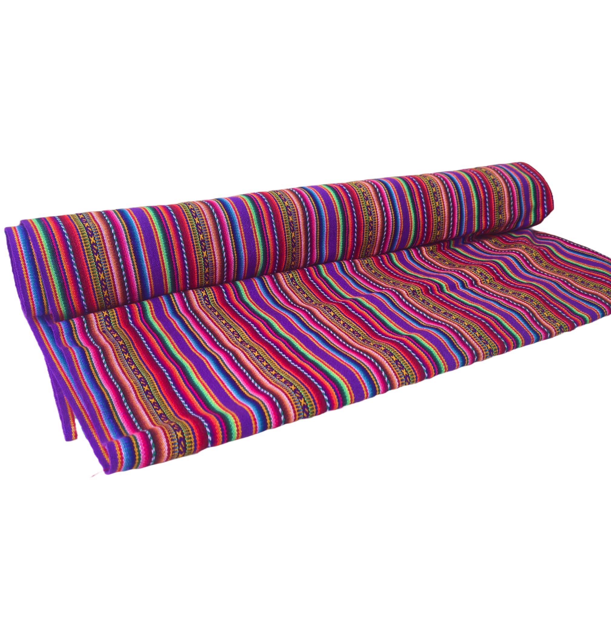 Roll of colorful striped fabric on a white background