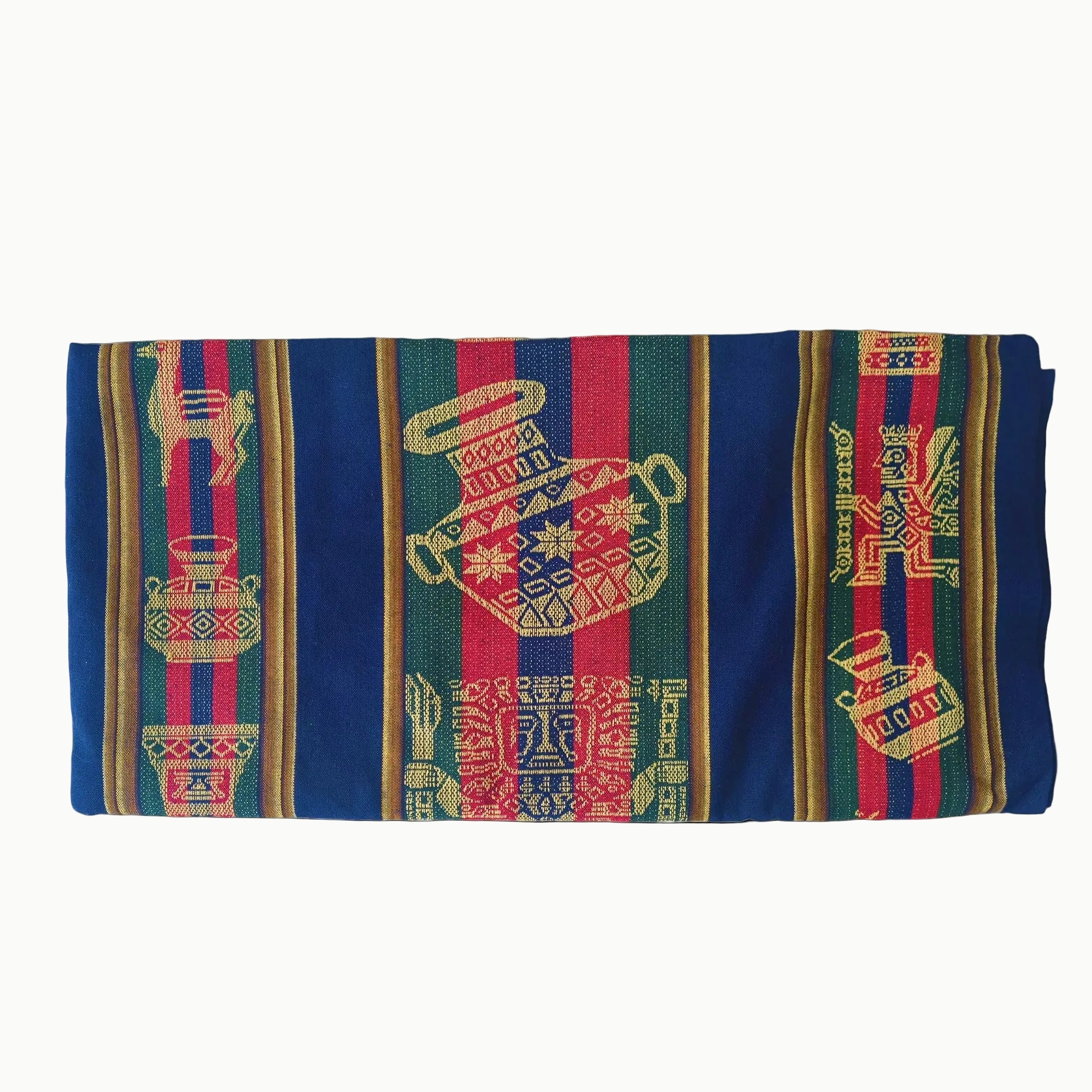 Colorful fabric with intricate patterns on a white background