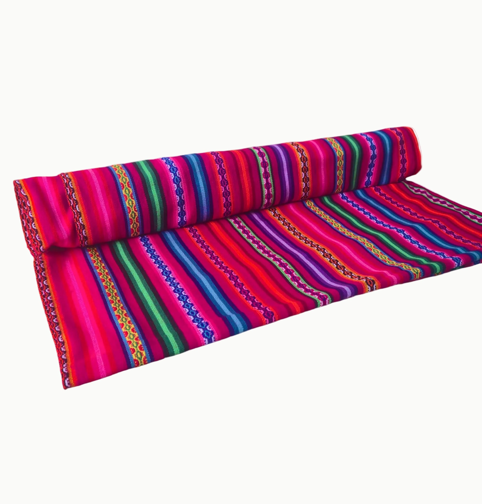 Colorful striped fabric roll on a white background
