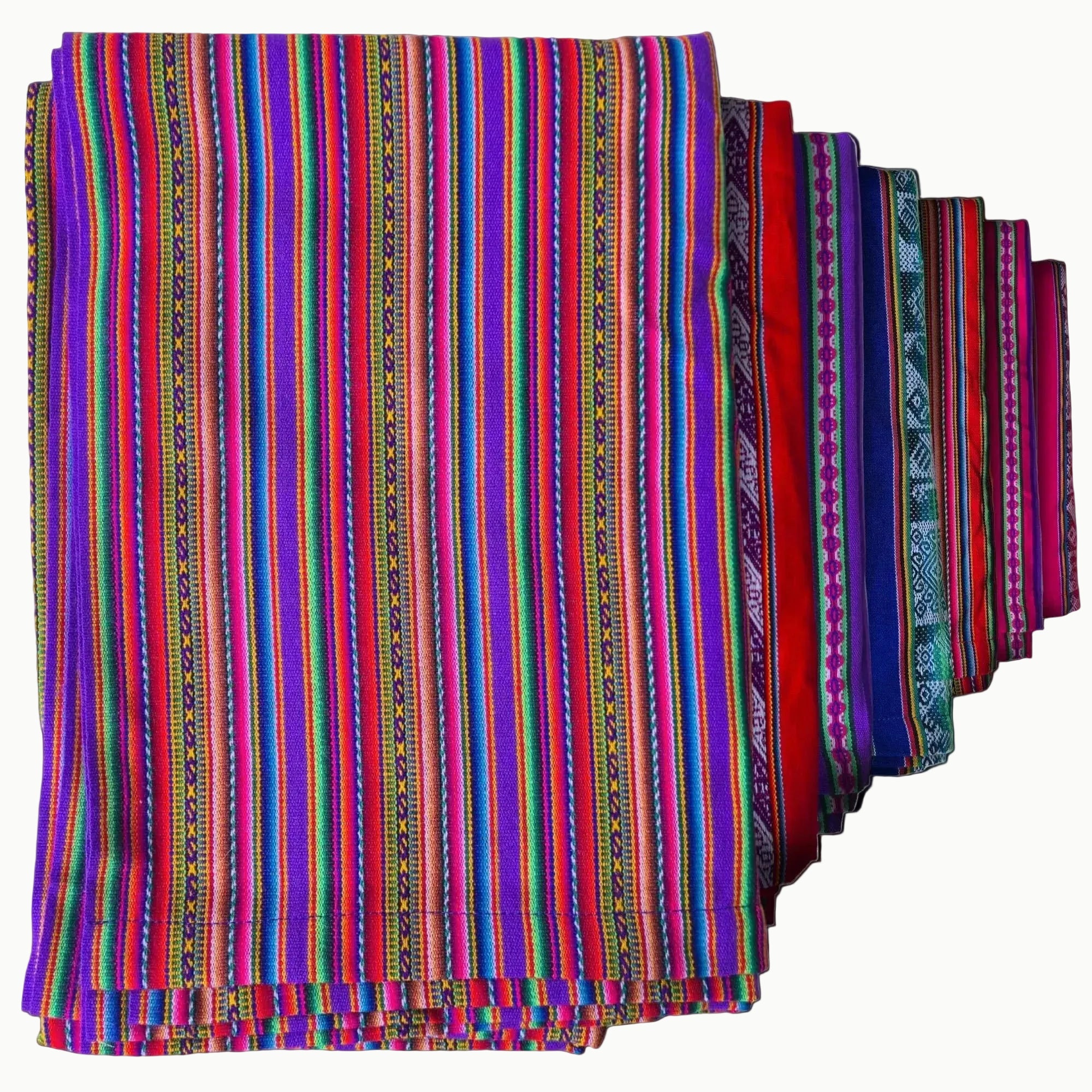 Stack of colorful striped fabrics on a black background