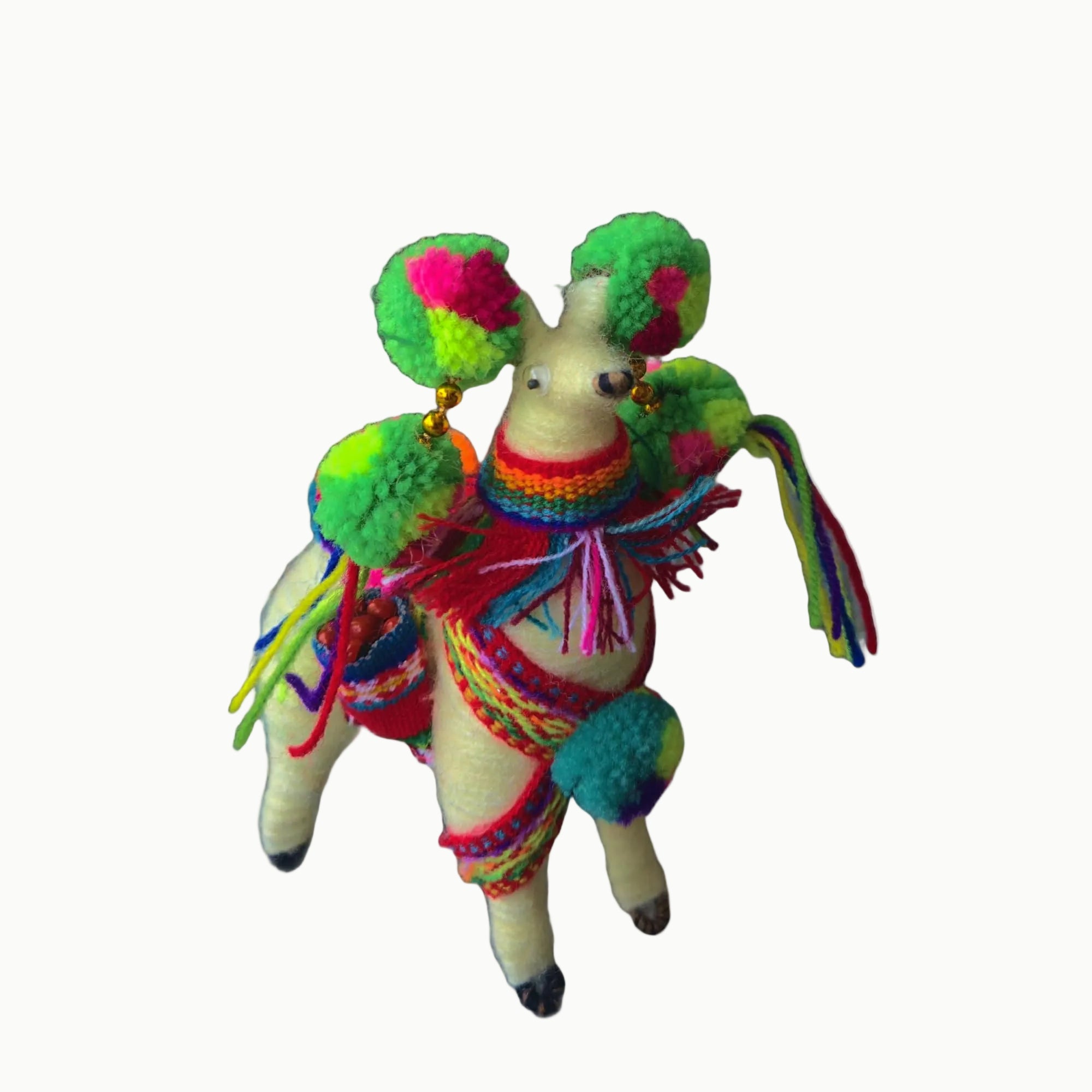 Colorful stuffed animal toy with a white background